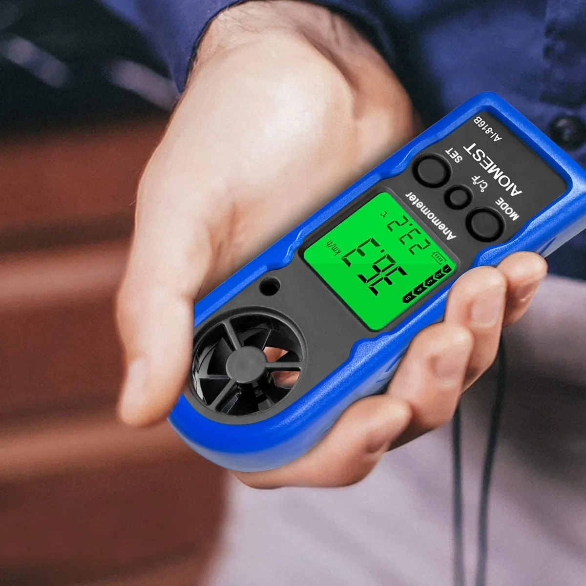 Anémomètre Numérique Portable AIOMEST AI-816B - Mini Anémomètre de Poche Mesure Vitesse du Vent 90km/h, Température- Haute Précision ±5% - Pour HVAC, Voile, Tir, Drone, Golf, Randonnée