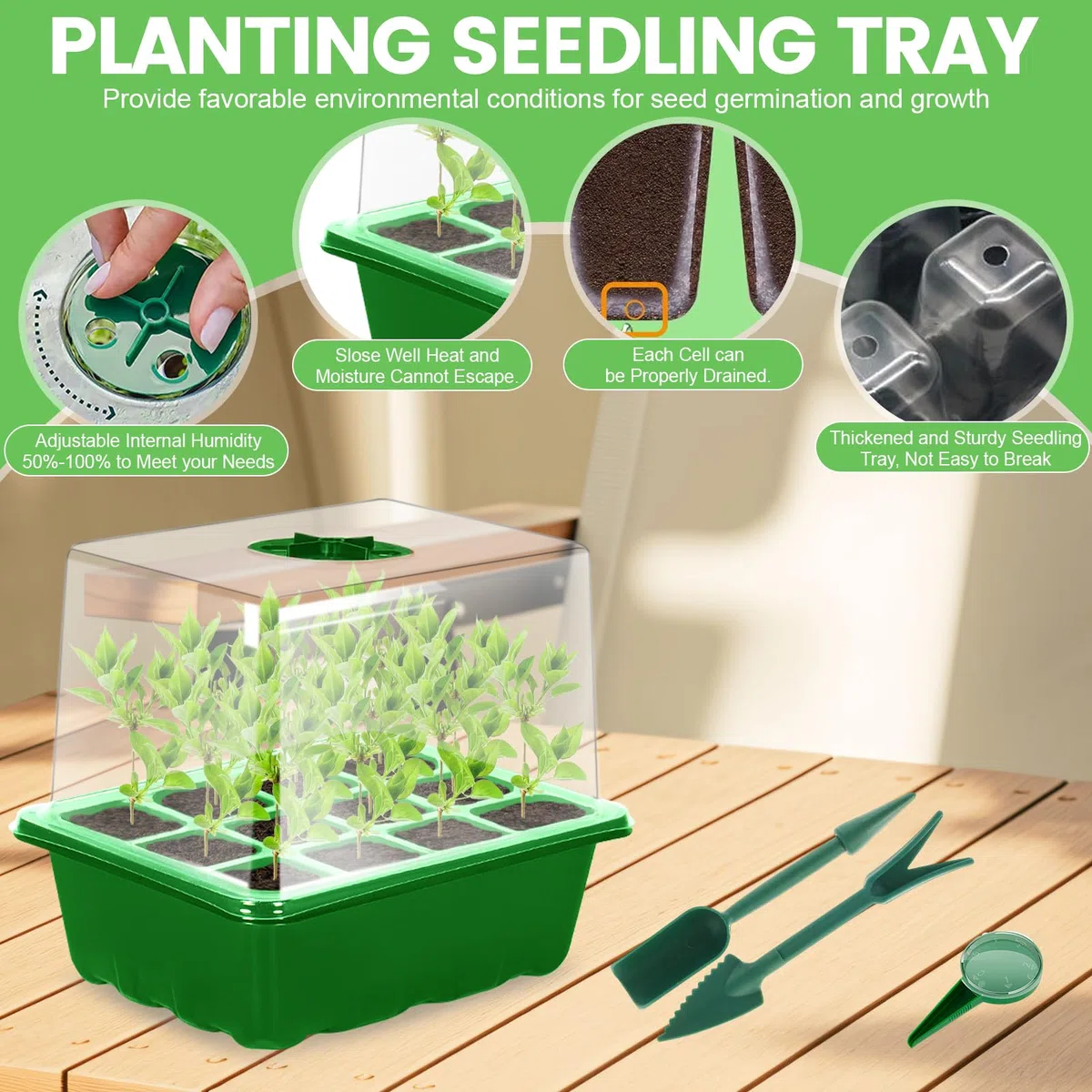 Mini Serre Intérieure pour Plantes, 10 Pièces 120 Cellules, Plateau de Semis avec Couvercle surélevé, Boîte de Pépinière pour Plantes Intérieure, Outils de Jardinage Inclus