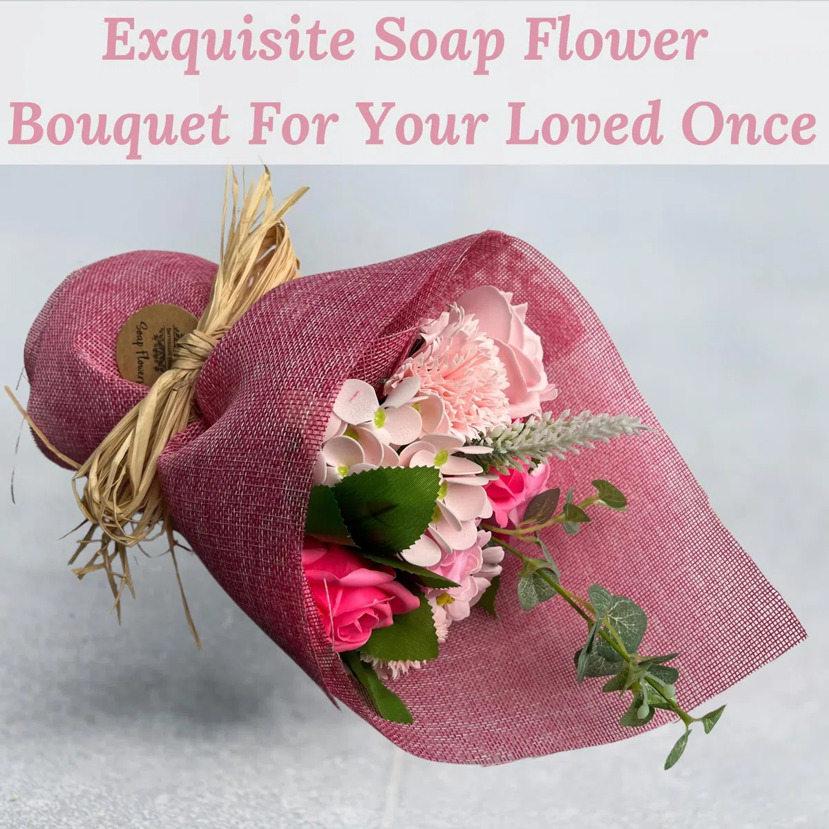 Bouquet de fleurs de savon debout rose – Cadeau de Saint-Valentin et de fête des mères pour femme, elle et vos proches