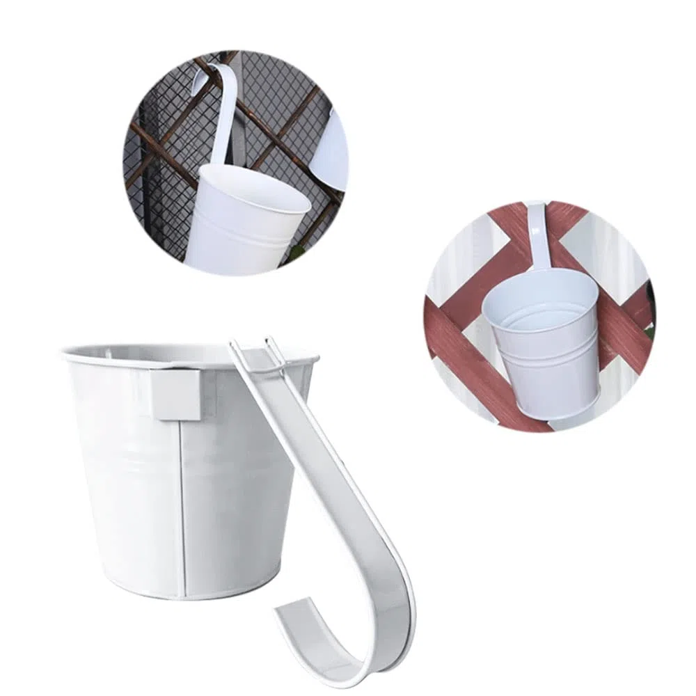 Pot Fleur Suspendu Extérieur 4 Pièces Pots de Fleurs Suspendus pour Balcon Balconniere Exterieur Métal Pots de Fleurs Suspendus avec Trou de Drainage Pot de Fleur pour Une clôture, Blanc