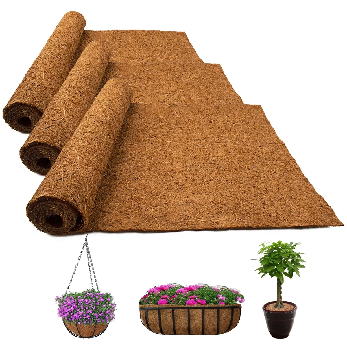 Doublure en Noix de Coco, Doublure pour Panier Suspendu, Protection des Plantes pour l'hiver, Protection Hivernale pour Les Plantes en Pot, Tapis de Désherbage en Tissu (3 Packs 100 * 40cm)