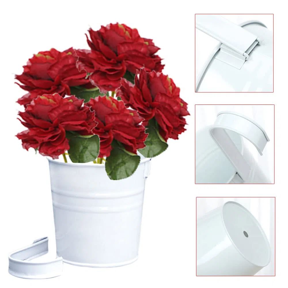 Pot Fleur Suspendu Extérieur 4 Pièces Pots de Fleurs Suspendus pour Balcon Balconniere Exterieur Métal Pots de Fleurs Suspendus avec Trou de Drainage Pot de Fleur pour Une clôture, Blanc