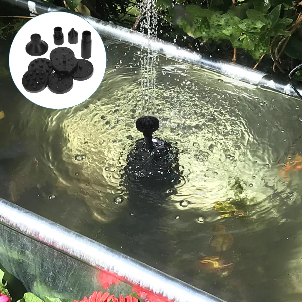 Kit Pompe Fontaine Solaire Flottante avec 3 Buses De Remplacement pour Fontaine De Jardin Bain d'oiseaux Et Petit Étang Accessoires pour Extérieure Durable