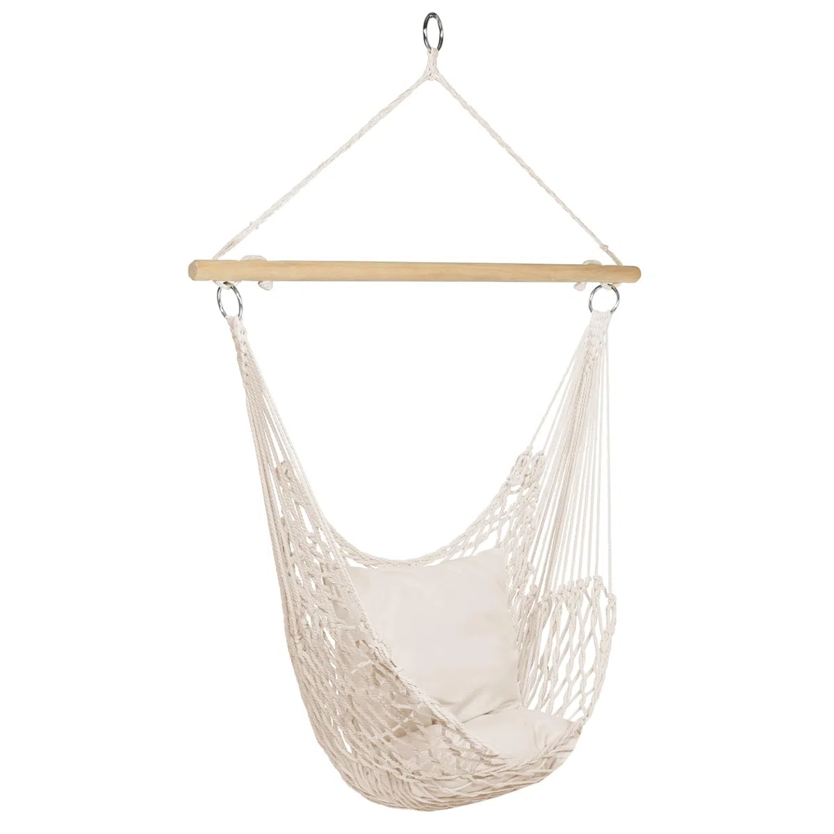 IDMarket - Fauteuil Suspendu bohème 2 Coussins écru Design macramé