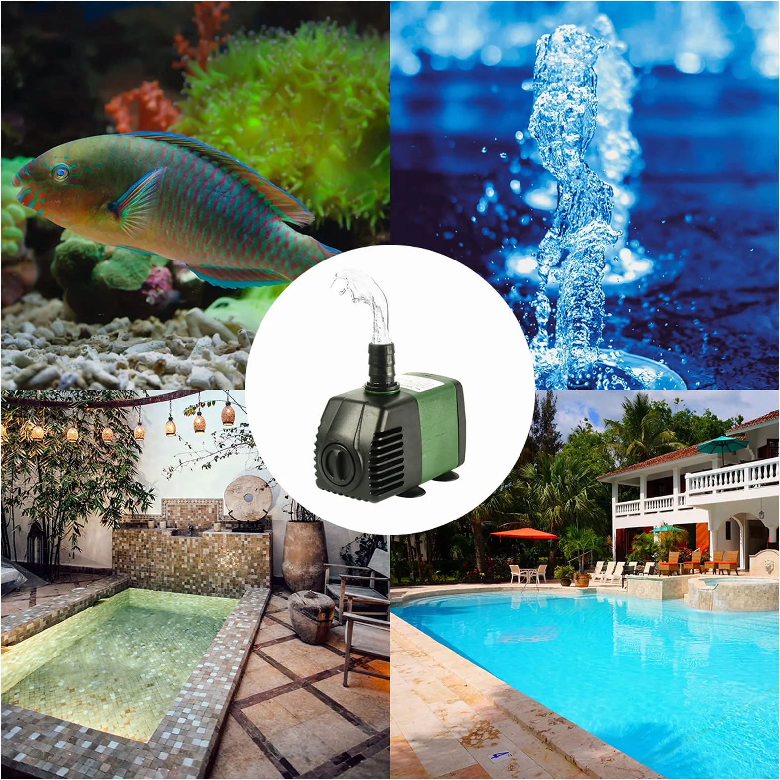 Pompe a eau Submersible, AolKee Mini Pompe Submersible 25W 1500L/H, AC220-240V avec 2 buses Pompes pour Fontaines aquarium, étang, jardin