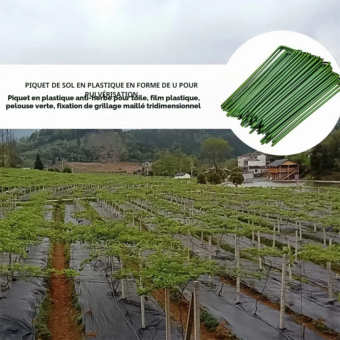 Lot de 40 piquets d'ancrage de jardin pour sécuriser le gazon - Piquets en acier en forme de U - Piquets de tente pour lutter contre les mauvaises herbes - Membrane de paysage - Filet de gazon