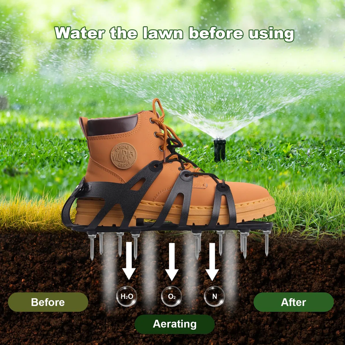 Aérateur Pelouse Chaussure, Chaussures À Ongles pour Gazon avec 26 Pointes en Acier Inoxydable, Aérateur de Pelouse avec Sangles Réglables, Aerateur Gazon Chaussures pour Herbe Jardin Patio (Noir)