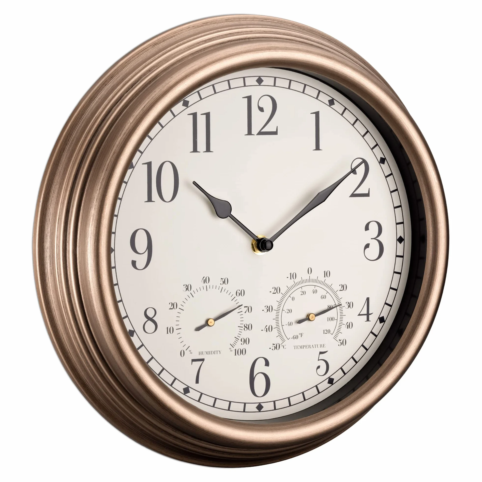 Navaris Horloge 3 en 1 extérieure - Horloge thermomètre hygromètre 30,5 x 30,5 x 4,9 Waterproof - Patio Jardin véranda Balcon