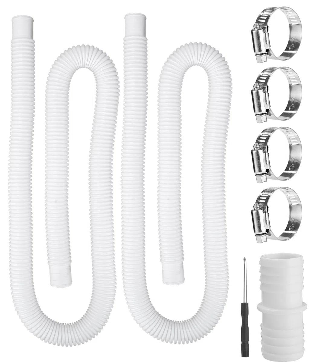 2Pcs Tuyau Piscine 32mm, 150cm Tuyau de Rechange avec 4 clips de fixation et 1 raccord, pour Piscine et Pompe de Filtration