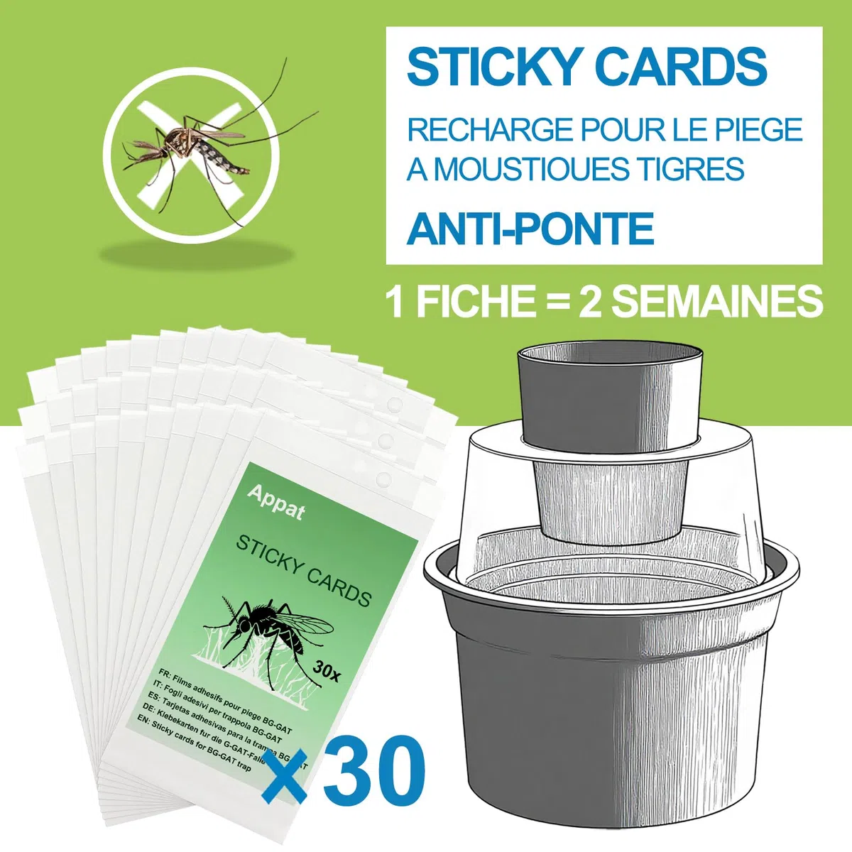 Pack de 60 Fiches Collantes Compatibles avec Piège BIOGENT BG-GAT/BG-GAT2 – Recharges Adhésives Double Face | Version améliorée disponible : recherchez " Appat Fiches Collantes " Disponible