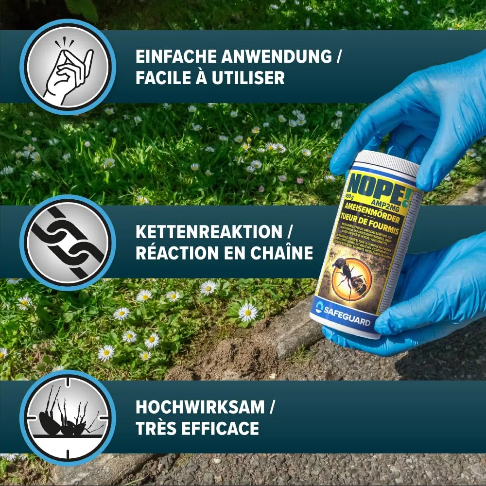 NOPE! Granulés Anti-Fourmis 450g – Appât Inodore pour Intérieur & Extérieur – Cible la Fourmilière – Insecticide Puissant à Action Retardée