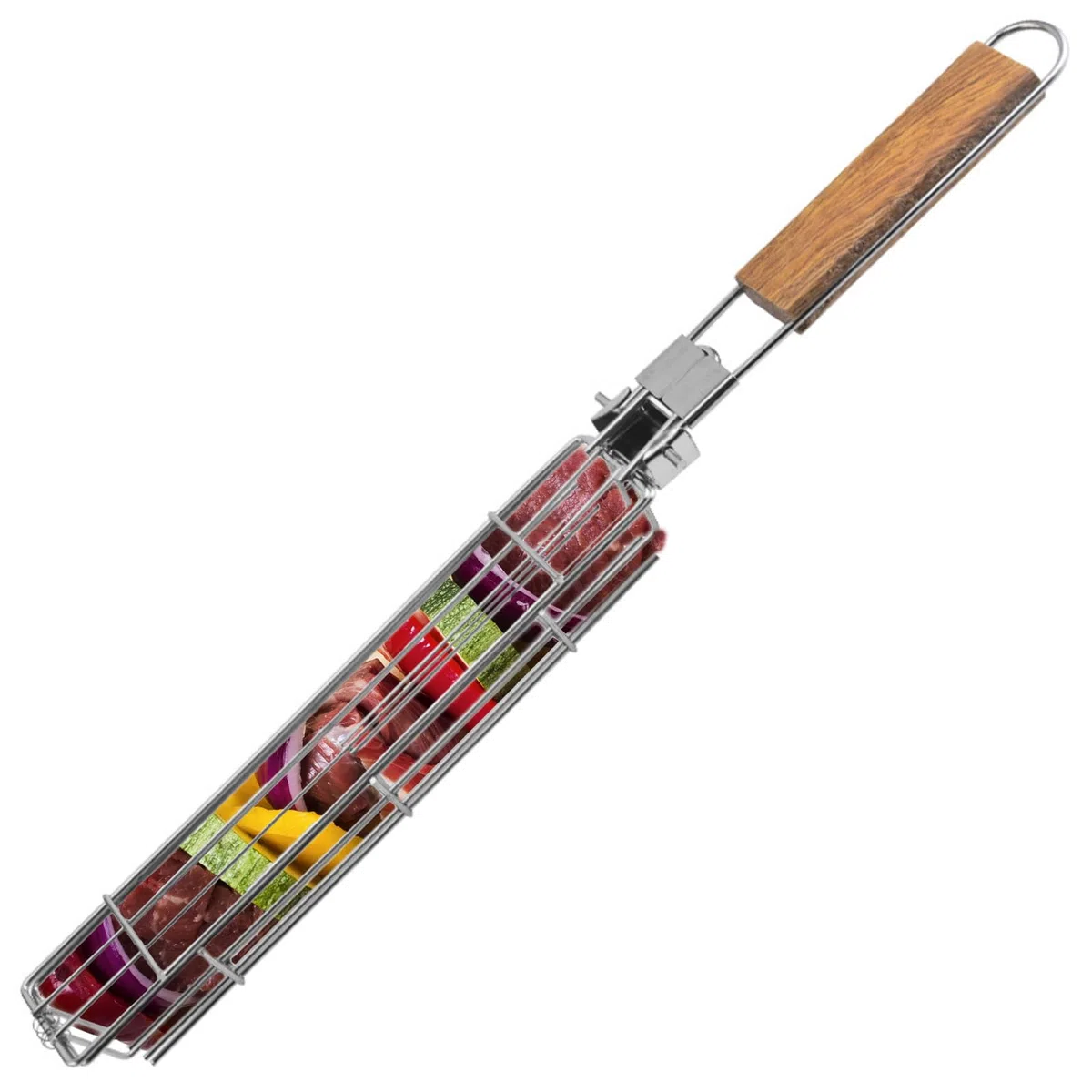 Joyeee Panier Grill Barbecue, Pliable Griller Panier en Acier Inoxydable avec Poignée en Bois Amovible pour Grillades Légumes Frites Hot Dog, Portable pour Grillades en Plein Air, Camping, Pique-nique