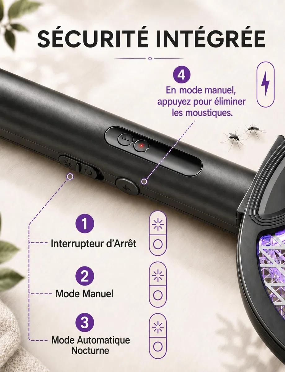 WOCVRYY Raquette Moustique Electrique Insectes 4000V - Pliable USB-C Rechargeable 1800mAh Electric Insect Racket Tapette à Mouche Électrique Murale - Noir