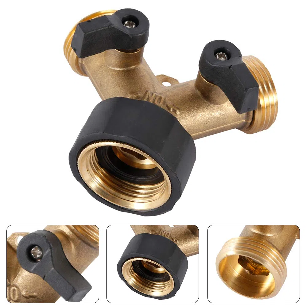 Robinet Double Machine à Laver, Répartiteur Raccord en Y 2 Voies pour Tuyaux d'Alimentation 3/4", Extérieur Jardin Double en Laiton Robuste