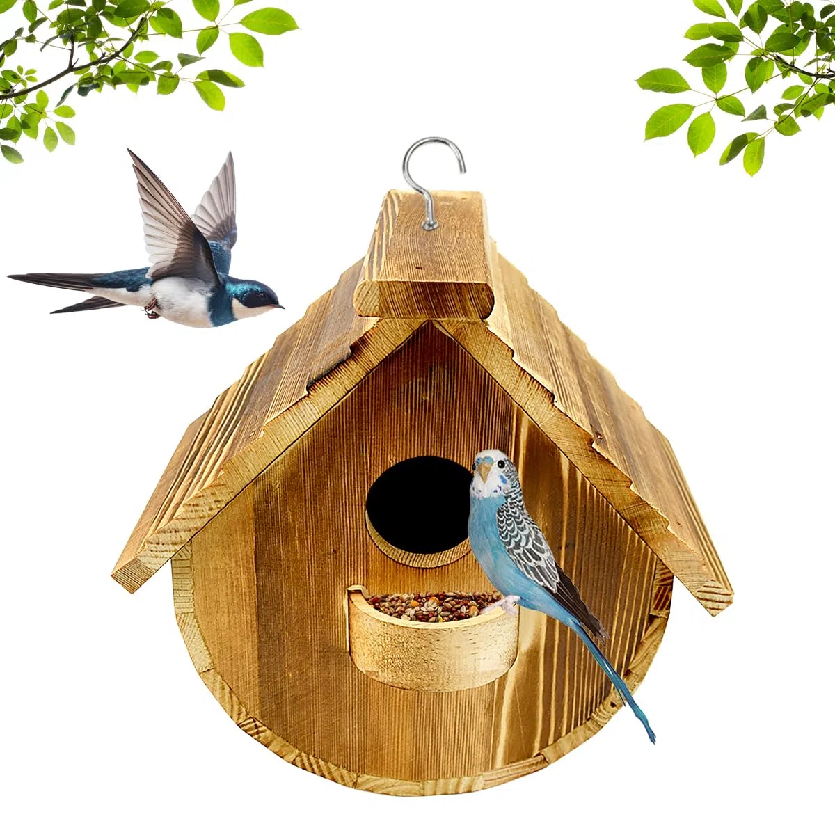 Hanging Bird, Nichoir Oiseaux Extérieur, Cabane Oiseaux à Suspendre avec Diamètre d'Entrée 4 cm, Maison Oiseau en Bois Naturelle, Nichoir Oiseaux de Jardins, pour Moineaux Mésanges Balcon