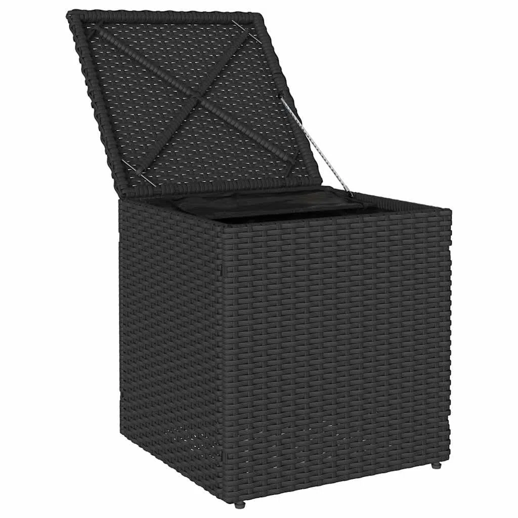 Lot de 2 tabourets de jardin avec coussins, noir, 40 x 40 x 43 cm, en rotin synthétique, résistant aux intempéries, espace de rangement, pour extérieur, terrasse, balcon, avec rembourrage et