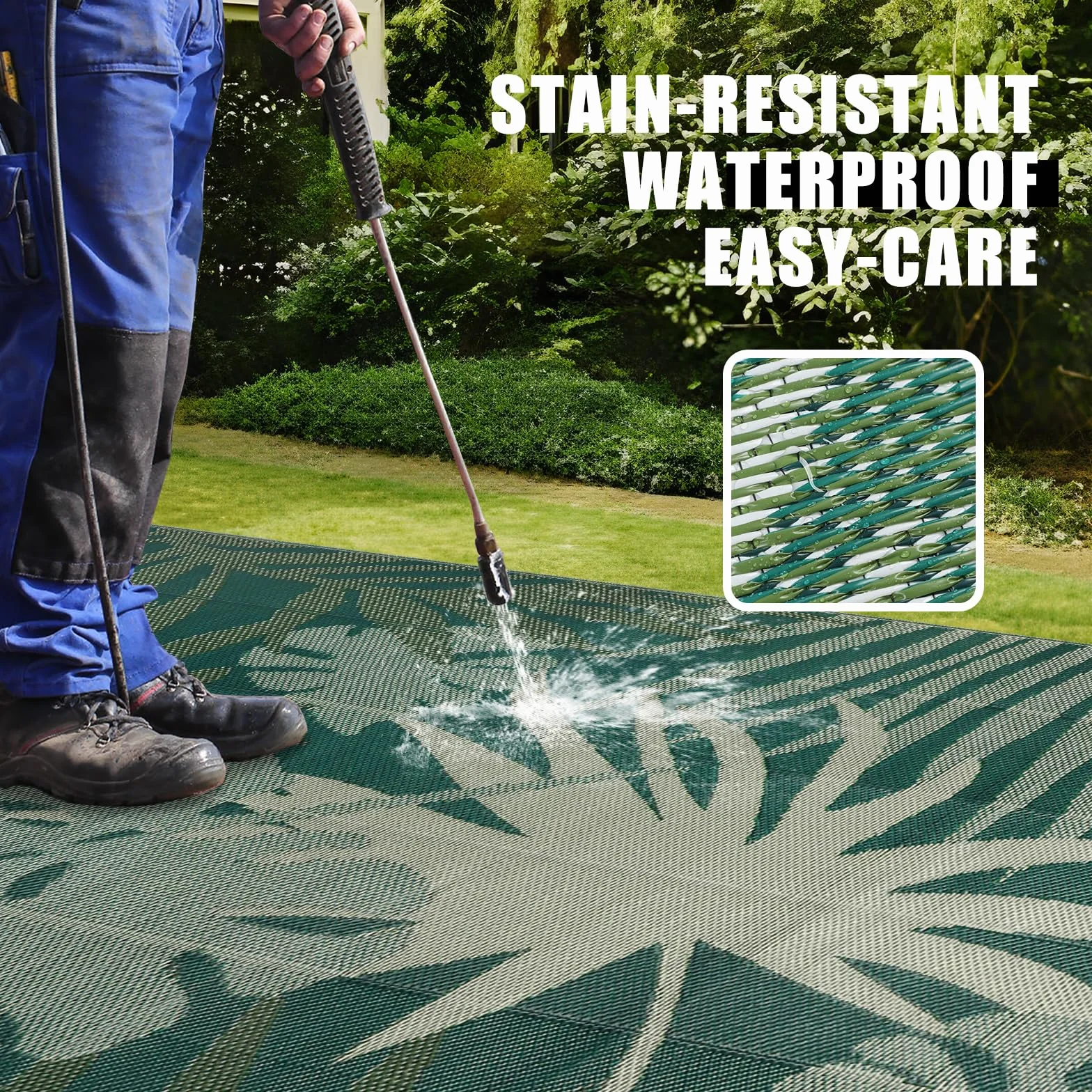 Homcomodar Tapis Exterieur Terrasse 270x365cm Tapis Para Camping Resistant UV Imperméable Tapis Plastique de Sol Jardin Balcon Vert