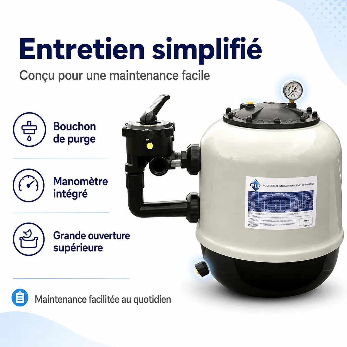 Hayward Filtre à Sable Piscine 10 m³/h – PID 50, vanne 6 Voies Side