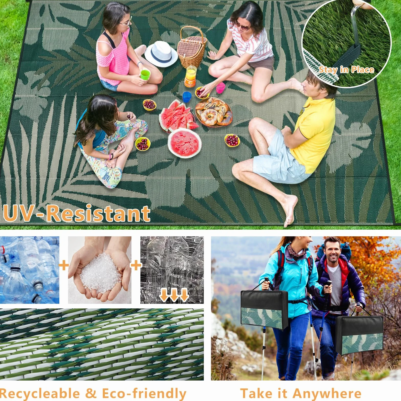 Homcomodar Tapis Exterieur Terrasse 270x365cm Tapis Para Camping Resistant UV Imperméable Tapis Plastique de Sol Jardin Balcon Vert