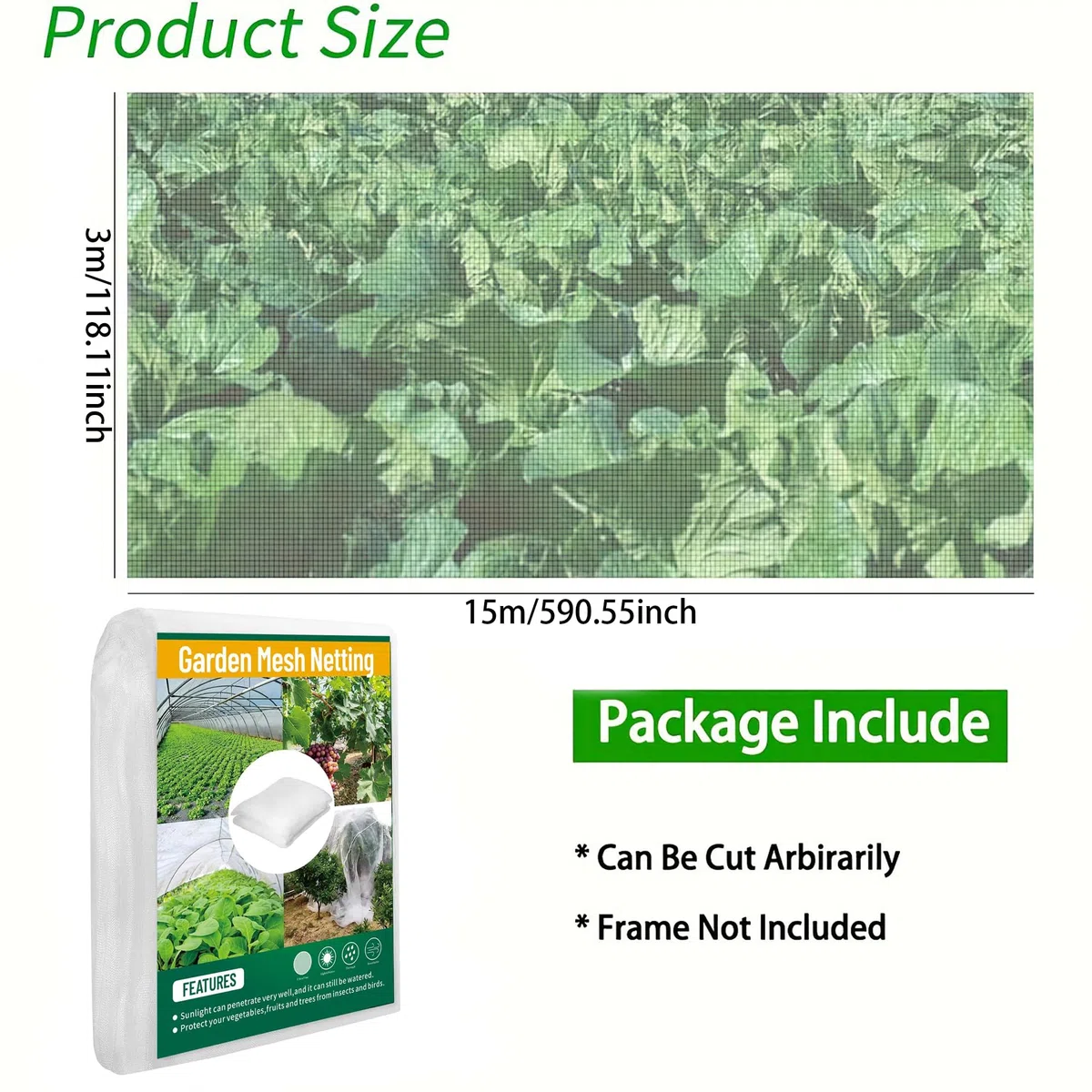 Filet Anti-Insecte de Protection 3X15M pour Potager et Jardin - Maille Fine avec Arceaux Serre