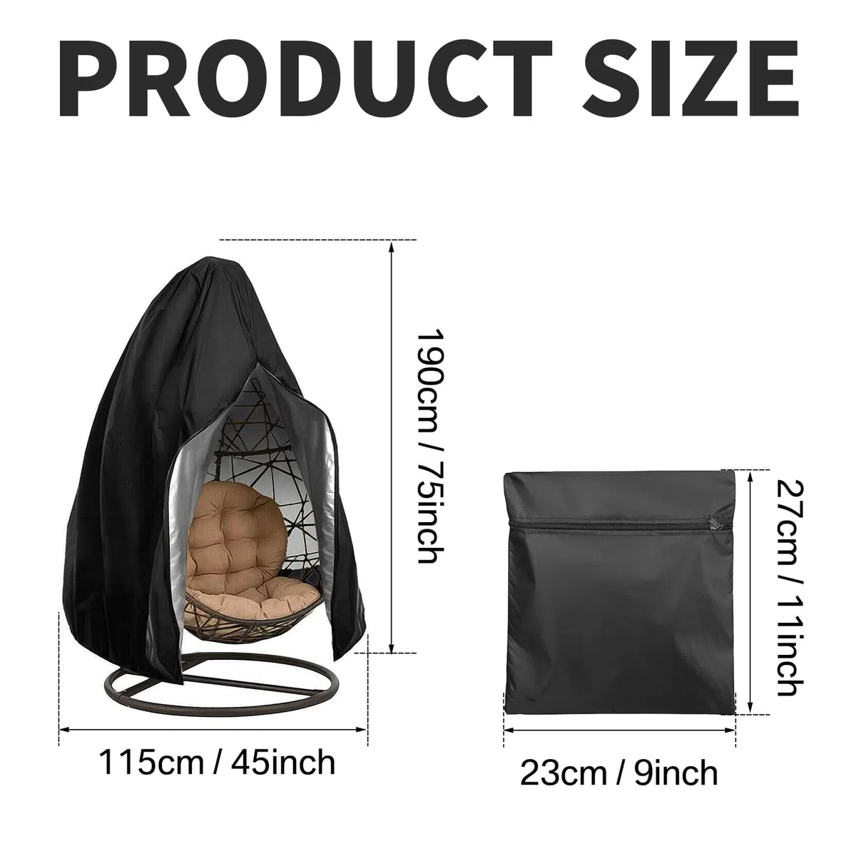 Housse de protection imperméable pour fauteuil suspendu : housse de protection Oxford avec fermeture éclair et cordon de serrage (115 x 190 cm)