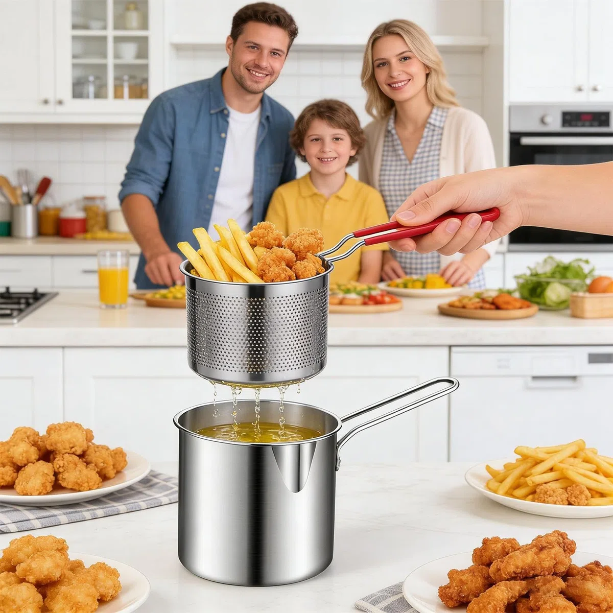 Faitout en acier inoxydable - Friteuse en acier robuste, panier amovible, couvercle inclus, appareil de cuisine polyvalent, restauration en camping-car ou camion de restauration | Outil de cuisine