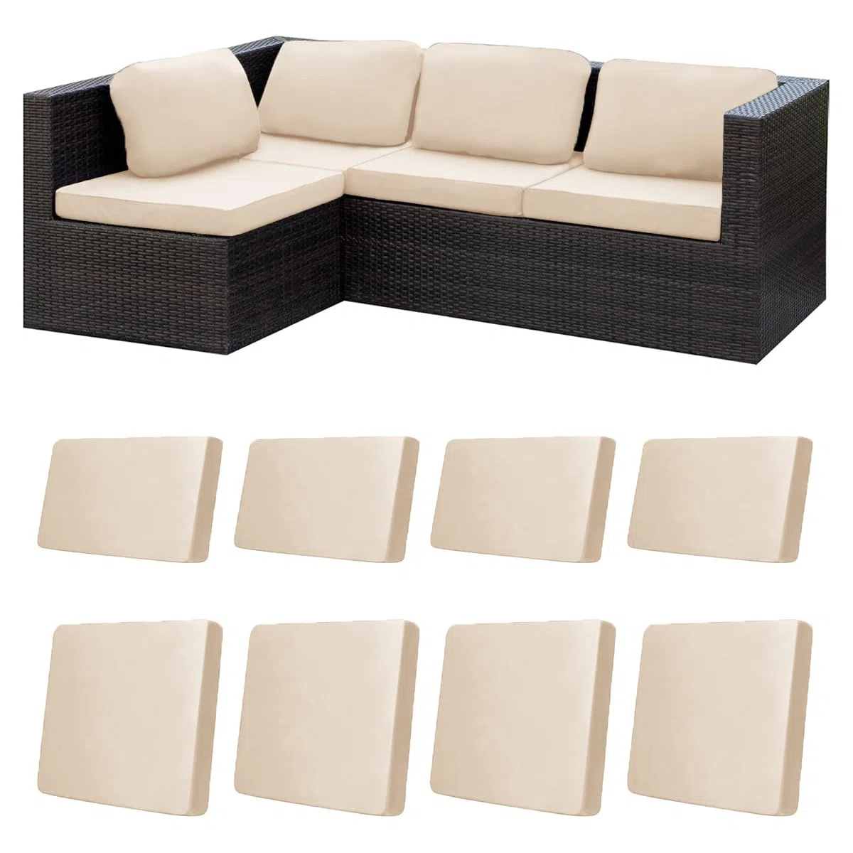 Hiseng Housse Coussin Exterieur Housses de Dossier Salon de Jardin Exterieur Imperméable pour Assise Salon de Jardin, Chaise Meubles en Rotin Terrasse, Balcon, Cour (Beige,8 Pièces)