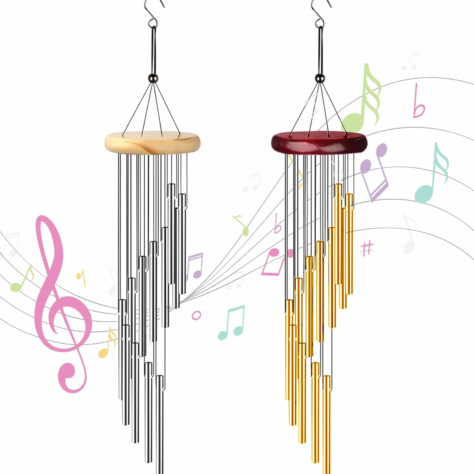 2 Pièces Carillon, Carillon à Vent avec 24 Tubes en Alliage D'aluminium, Carillon a Vent pour aux Jardins, Patios, Arrière-Cours et à la Décoration de la Maison