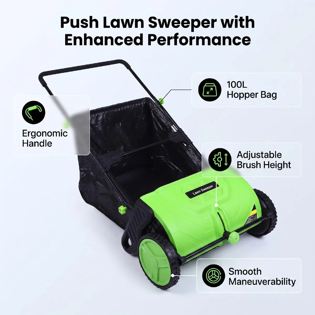 Tnfeeon Brosse à Feuilles et Herbe, Largeur 53 Cm, capacité du Sac 100 L