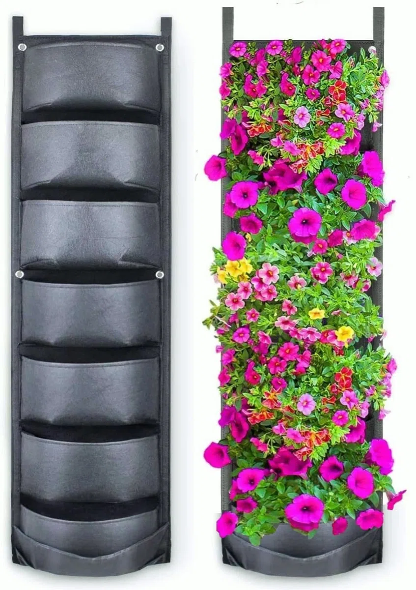 KAHEIGN 7 Poches Sacs De Culture Suspendus, Suspension Verticale Jardinière Murale Sac De Pot De Fleurs Pour La Décoration De La Maison Du Jardin De La Cour (Noir)