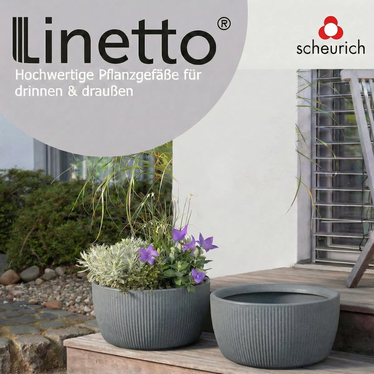 Scheurich Linetto Bowl 40 Pot de Fleurs Rond en Plastique recyclé Gris Pierre Utilisation en extérieur