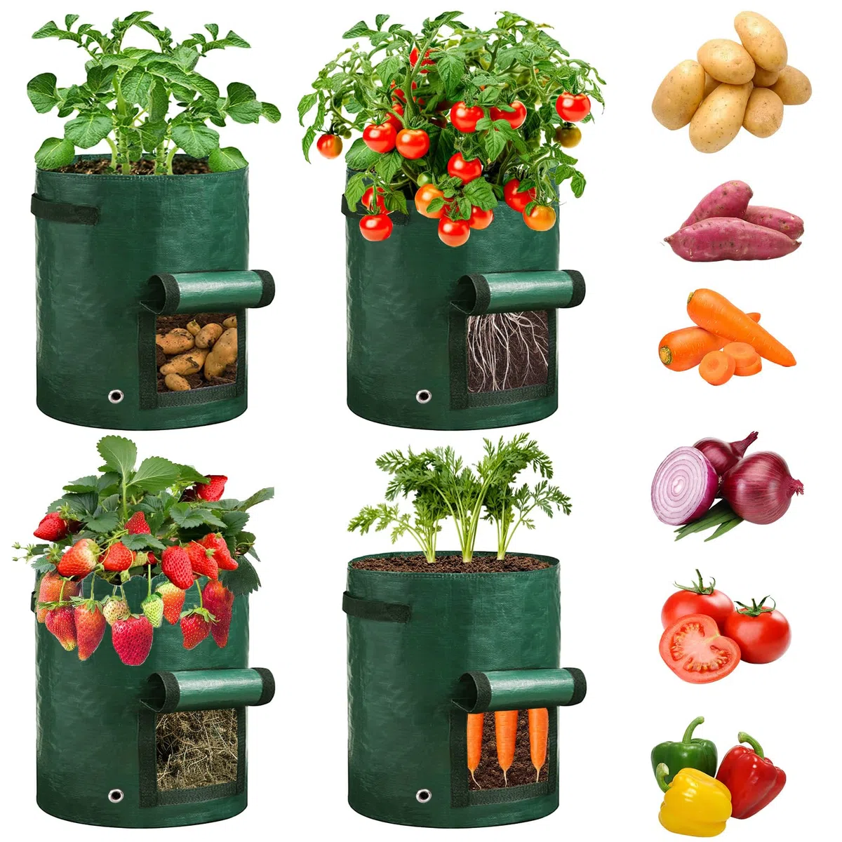 4 Pièces Sacs de Plantation de Pommes de Terre, 10 Gallons Sacs Culture Plantes Respirant, Sacs à Plantes avec Poignée et Fenêtre d'observation pour Pommes de Terre, Carottes, Tomates