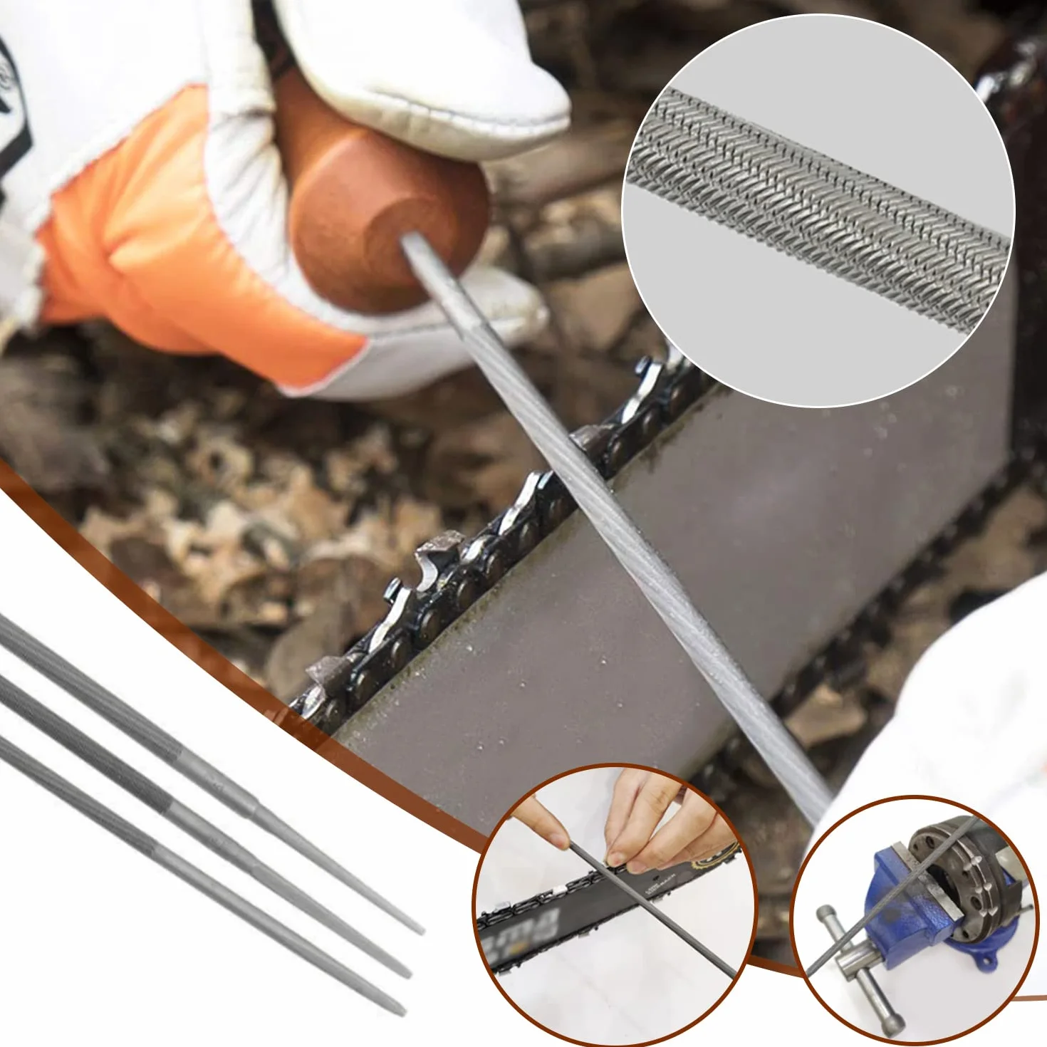 Affuteuse de Tronçonneuse Professionnel Kit d'Affûtage Universel pour Tronçonneuses 11 Pièces Kit Affutage Chaine Tronçonneuse avec Limes Rondes,Lime Plate, Manche, Guide de Lime et Pochette