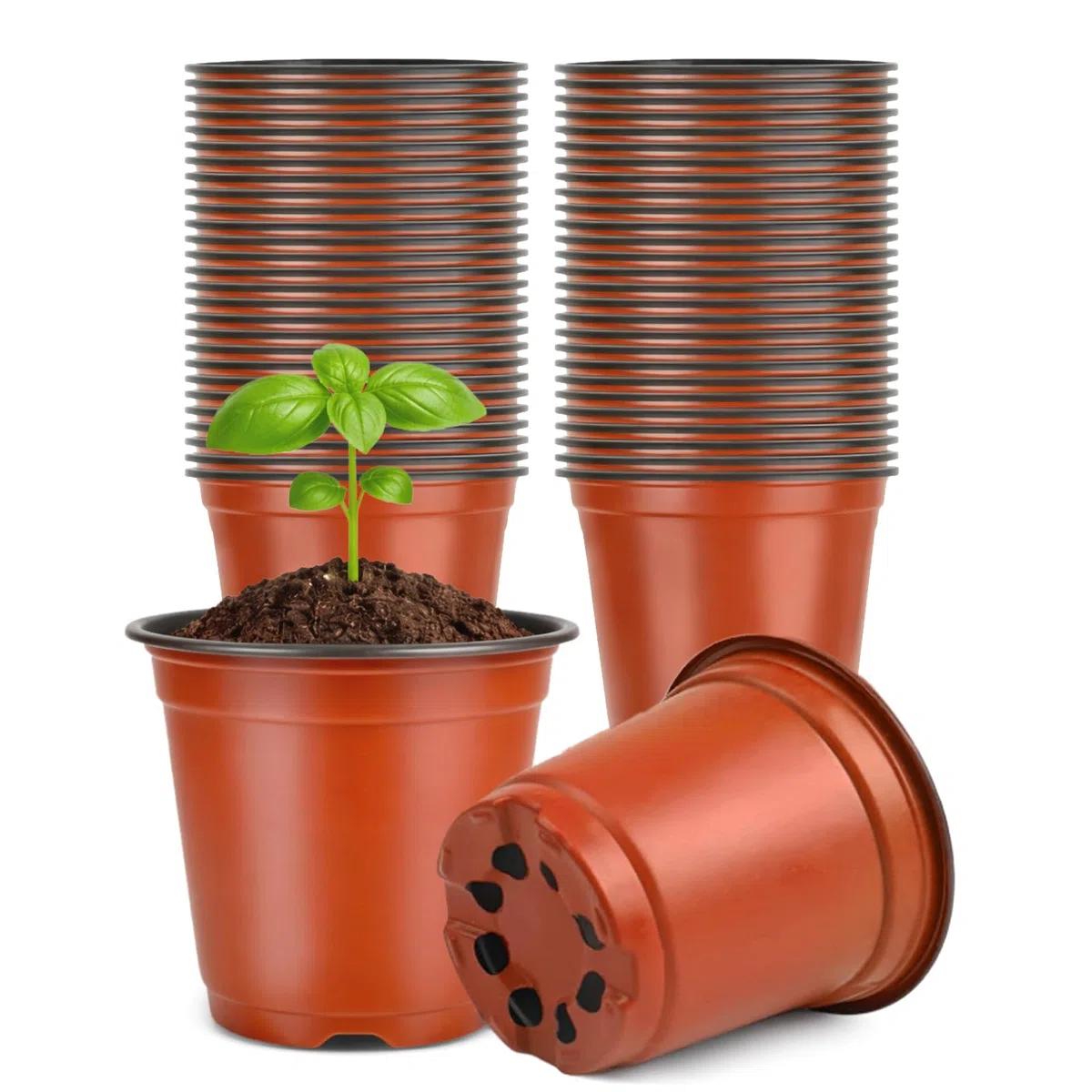 KINGLAKE 100 Pièces 10CM Pots de Fleurs,Pot pour Semis Exterieur,Pot Plastique Plante,Pot de Repiquage,Godets Semis pour Interieur-Rouge-Marron