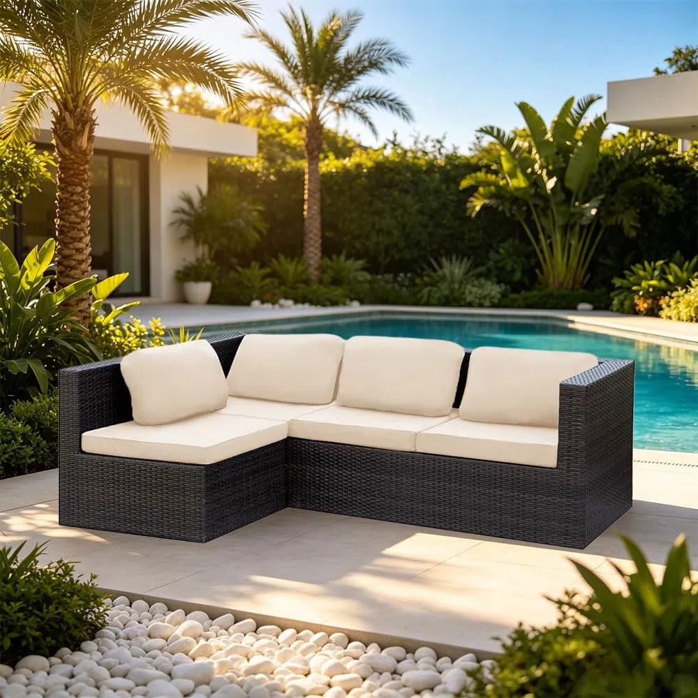 Hiseng Housse Coussin Exterieur Housses de Dossier Salon de Jardin Exterieur Imperméable pour Assise Salon de Jardin, Chaise Meubles en Rotin Terrasse, Balcon, Cour (Beige,8 Pièces)