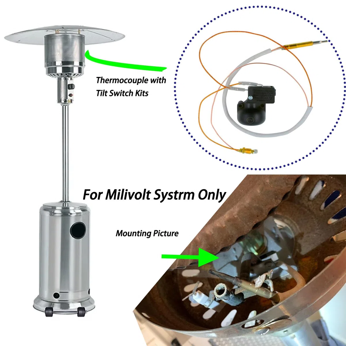 MENSI Nouveau kit de réparation de parasol chauffant au gaz propane thermocouple et commutateur de vidange kit de sécurité