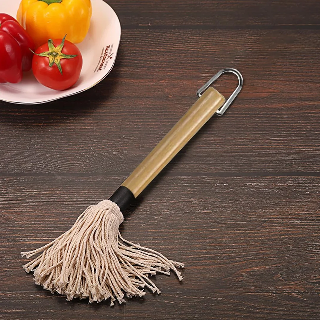 WUSJCOF Pinceaux pour Barbecue, 1 pièce, Brosse Professionnelle Sauces et Marinades, Manche en Bois Long (18 cm), 2 de Rechange Supplémentaires, BBQ MOP Cuisson et Cuisine Badigeonner