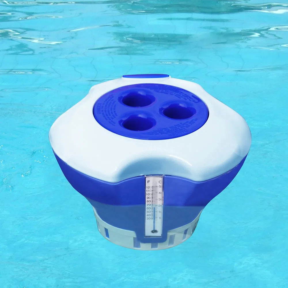 Deuba Diffuseur de Chlore et Brome pour piscines Ø 17cm Distributeur Flottant avec thermomètre doseur Spa pataugeoire