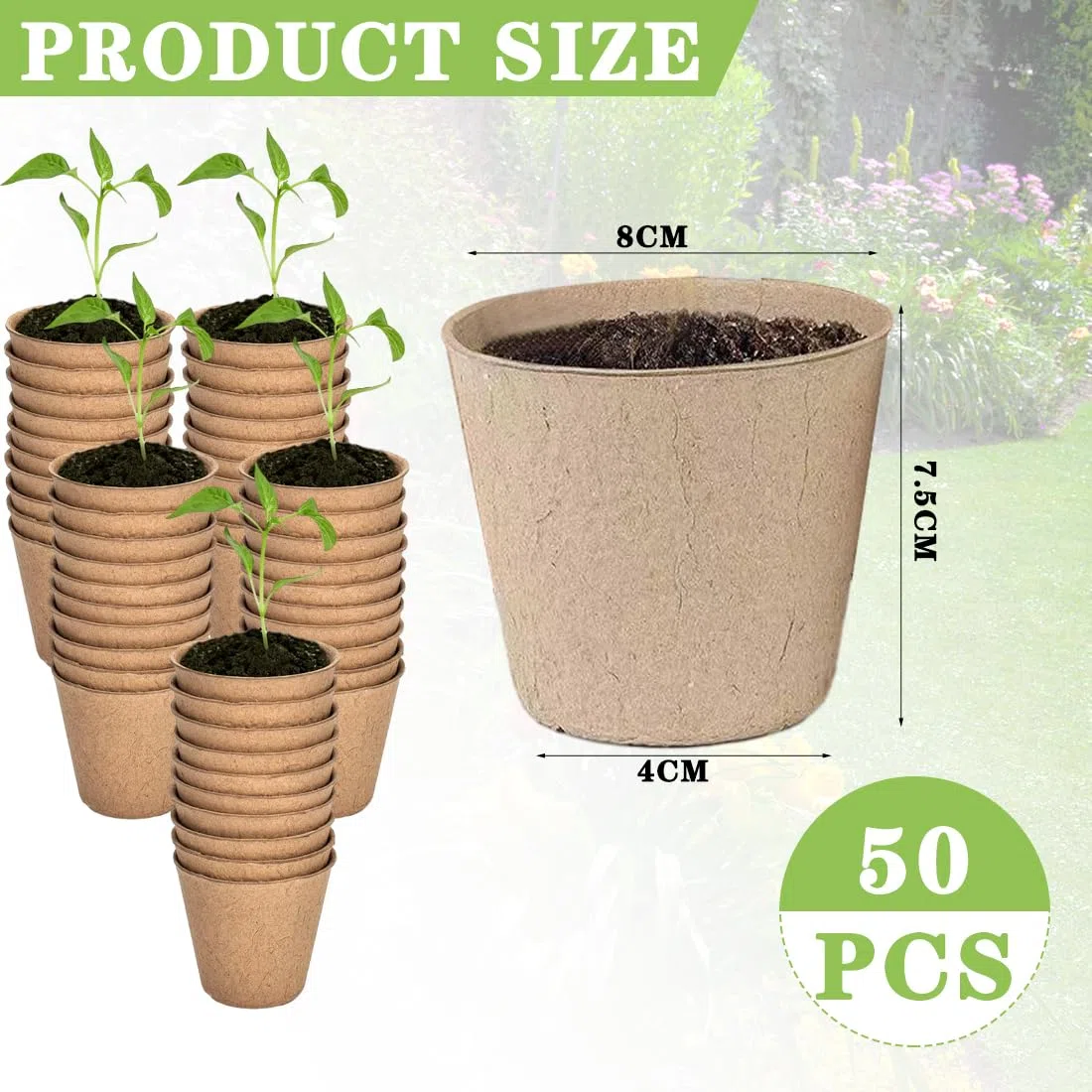 Pots de Culture Biodégradables Godets Plantes Fibre Pots de Tourbe pour Jardin 50 Pièces
