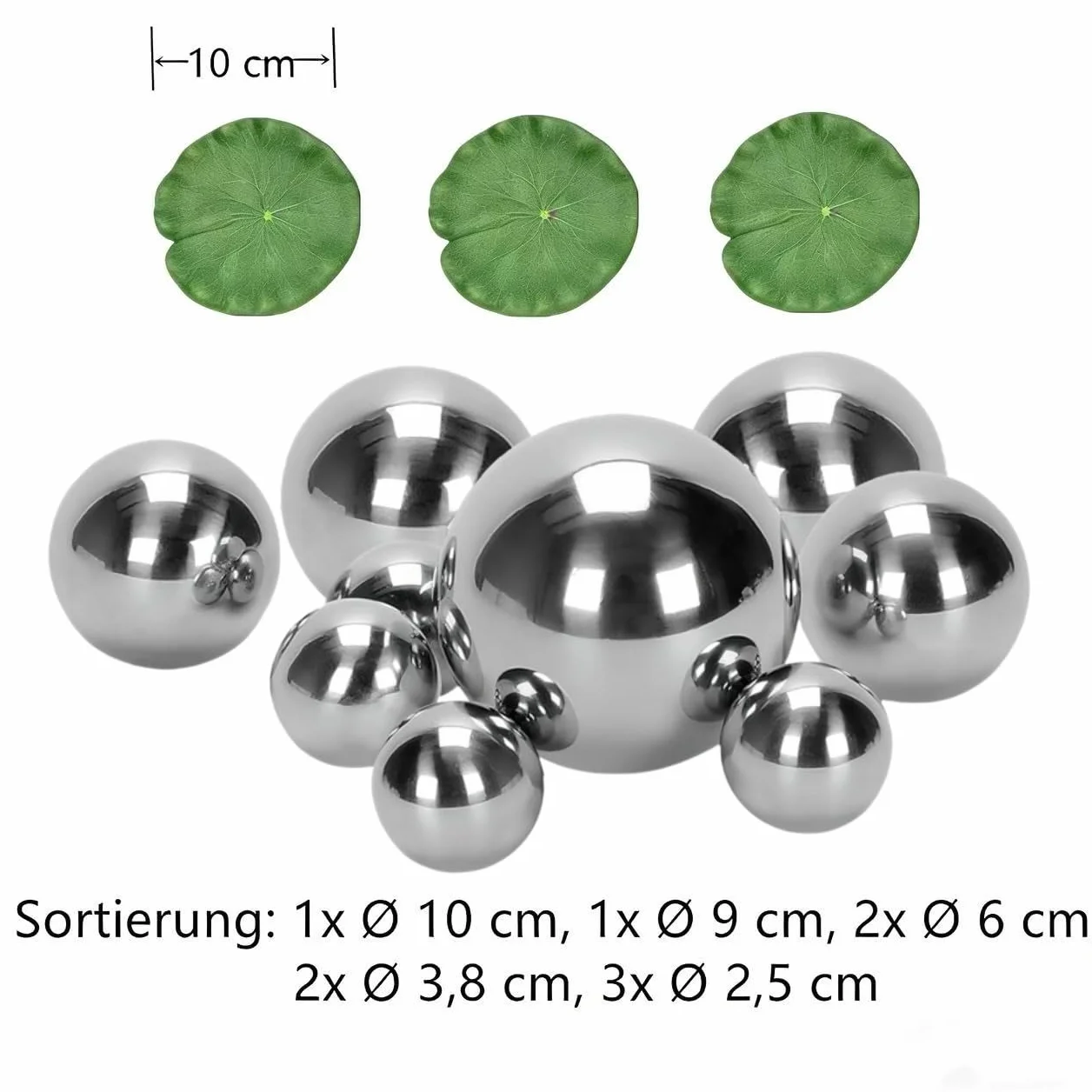 Lot de 9 boules flottantes argentées avec 3 feuilles de lotus flottantes pour mini étang, terrasse, bassin, fontaine solaire, jardin, balcon, bassin, décoration
