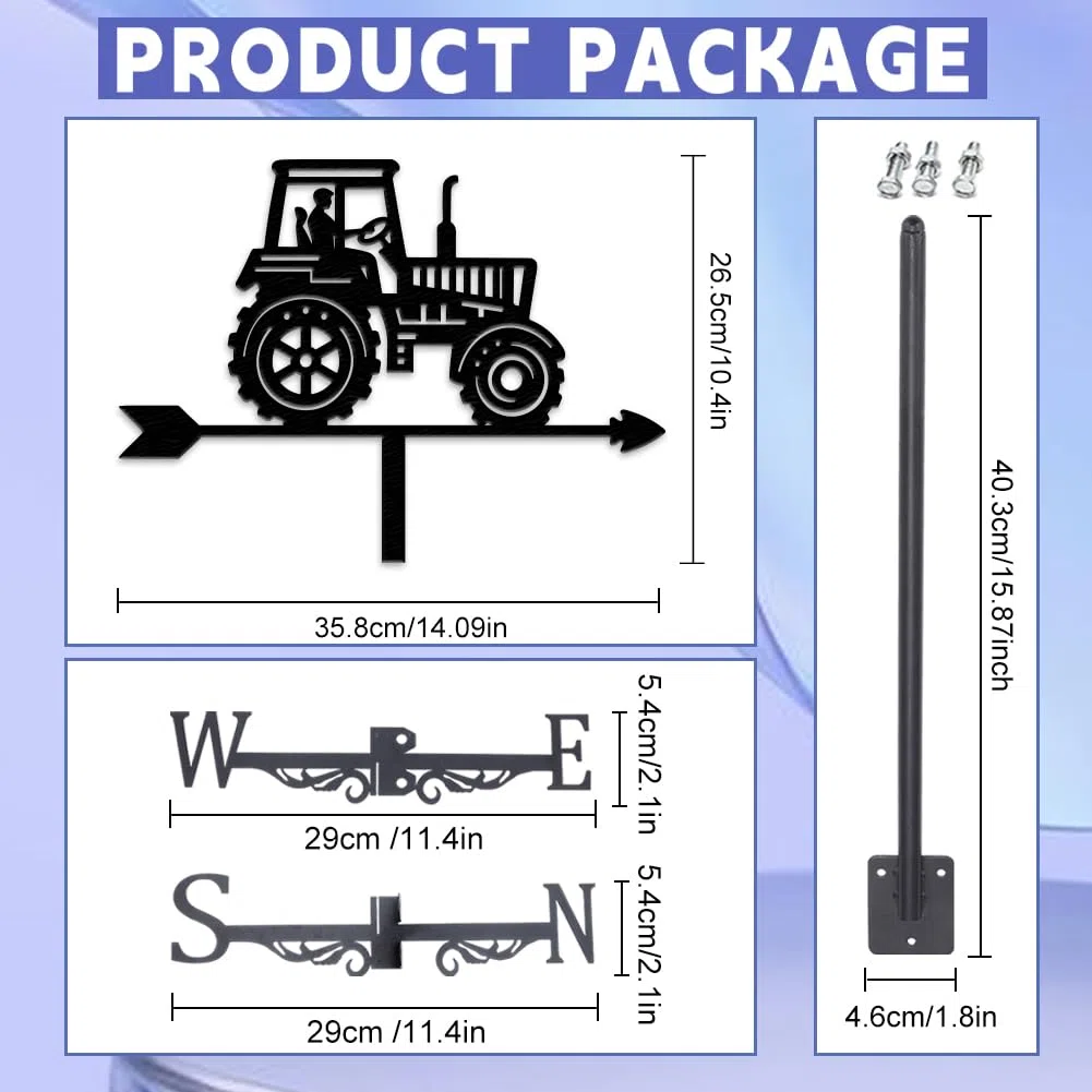 Girouette en métal pour tracteur agricole, indicateur de direction du vent de jardin extérieur avec finition antirouille pour toit, abri de jardin, cour et patio