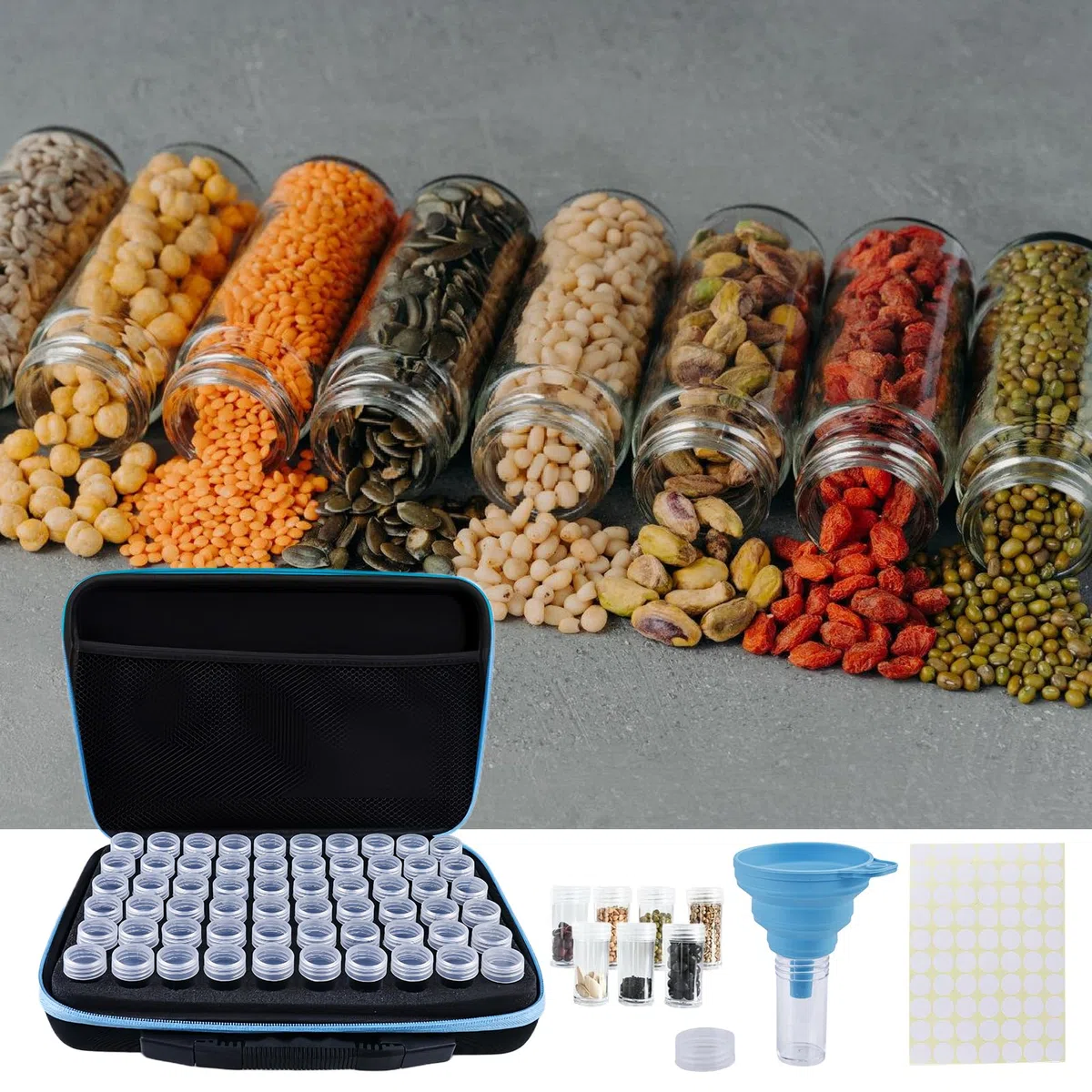 Boîte de Rangement pour Graines: 60 Compartiments Organisateur de Graines Robuste, Organisateur Multifonctionnel pour Fleurs et Légumes (Bord Bleu)