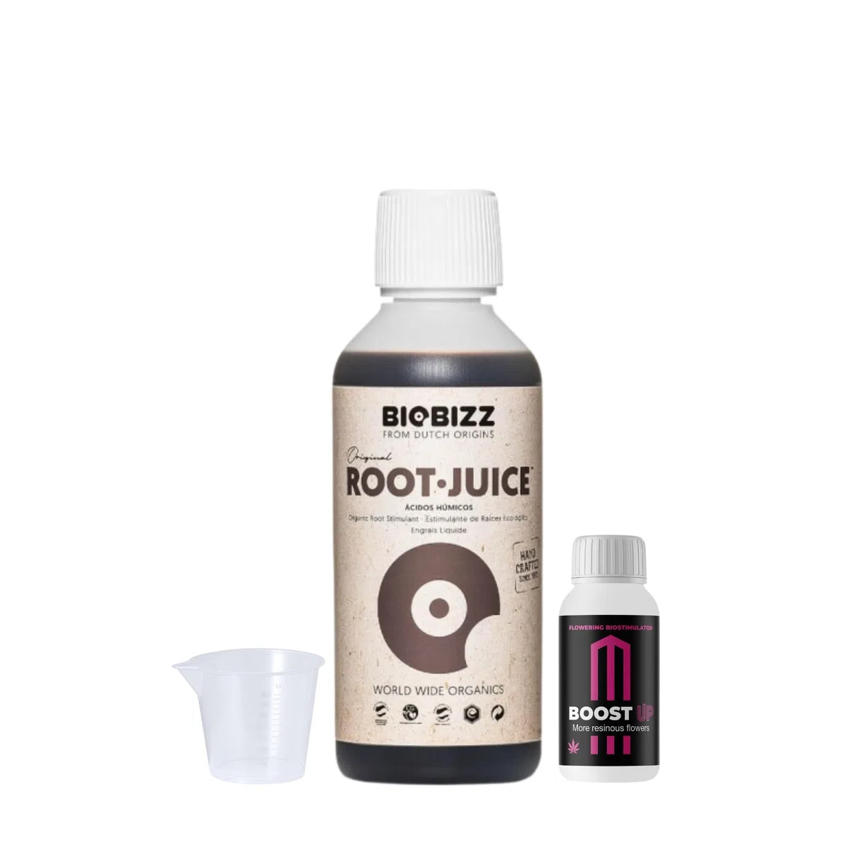 GROWMANIA Root Juice de BioBizz 250 ml + échantillon Boost Up Nutrients + Doseur | Stimulateur de racines biologiques | Pour jeunes plantes et graines