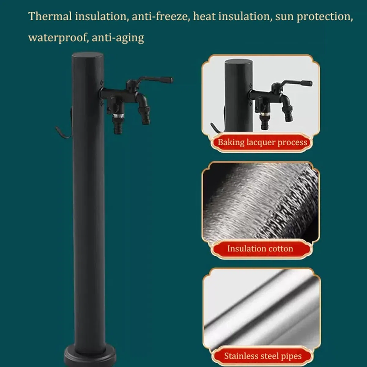 Colonne d'eau Noire De Jardin, Colonne d'eau Robinet Extérieur en Acier Inoxydable, Robinet Résistant Au Gel, Point De Puisage, Robinet D'écoulement, Point De Prélèvement d'eau,B,60CM