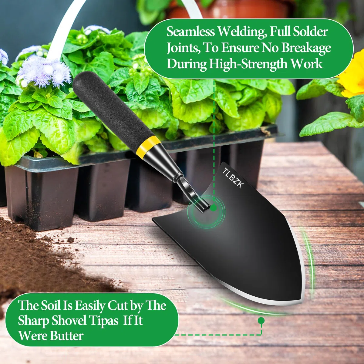 Pelle de jardin haute performance - Pelle de jardin en acier au carbone avec poignée caoutchoutée, idéale pour planter, creuser et transplanter