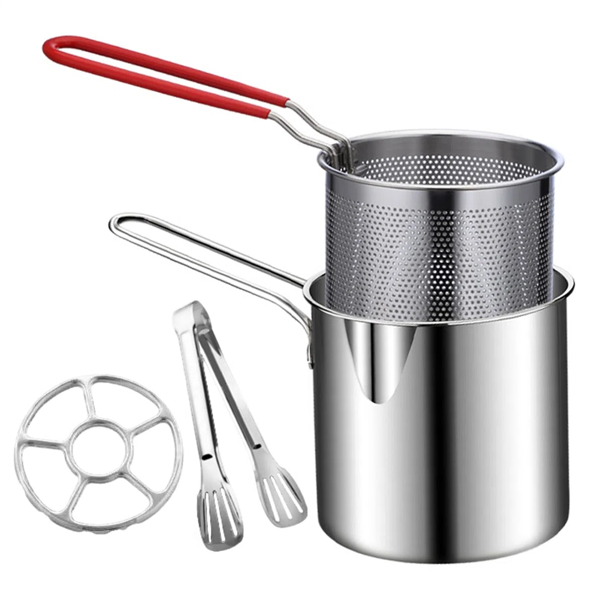 Faitout en acier inoxydable - Friteuse en acier robuste, panier amovible, couvercle inclus, appareil de cuisine polyvalent, restauration en camping-car ou camion de restauration | Outil de cuisine