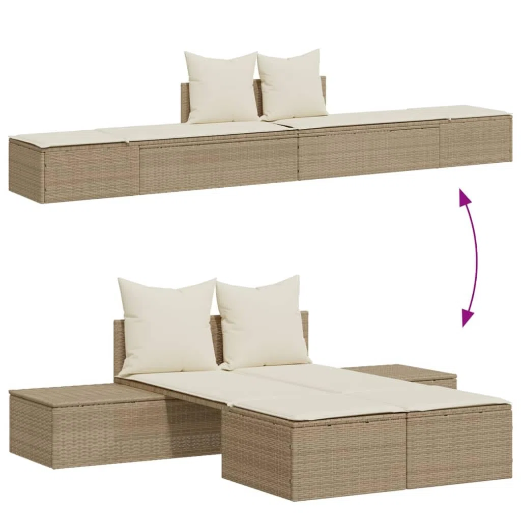 Tomostar Bain de Soleil, Chaise Longue Double Jardin Extérieur Transat pour Piscine avec Coussins Beige résine tressée