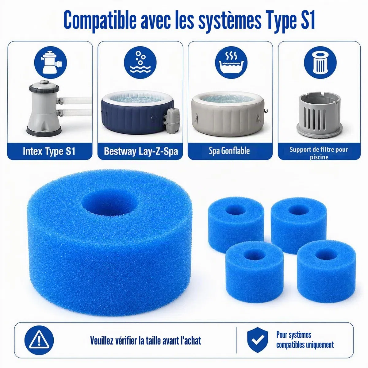 Lot de 6 Filtres Mousse Piscine 108 x 40 x 73 mm, Cartouches Filtre Spa Lavables, Compatibles Intex Type S et Bestway Lay-Z-Spa, Éponge Filtrante pour Jacuzzi