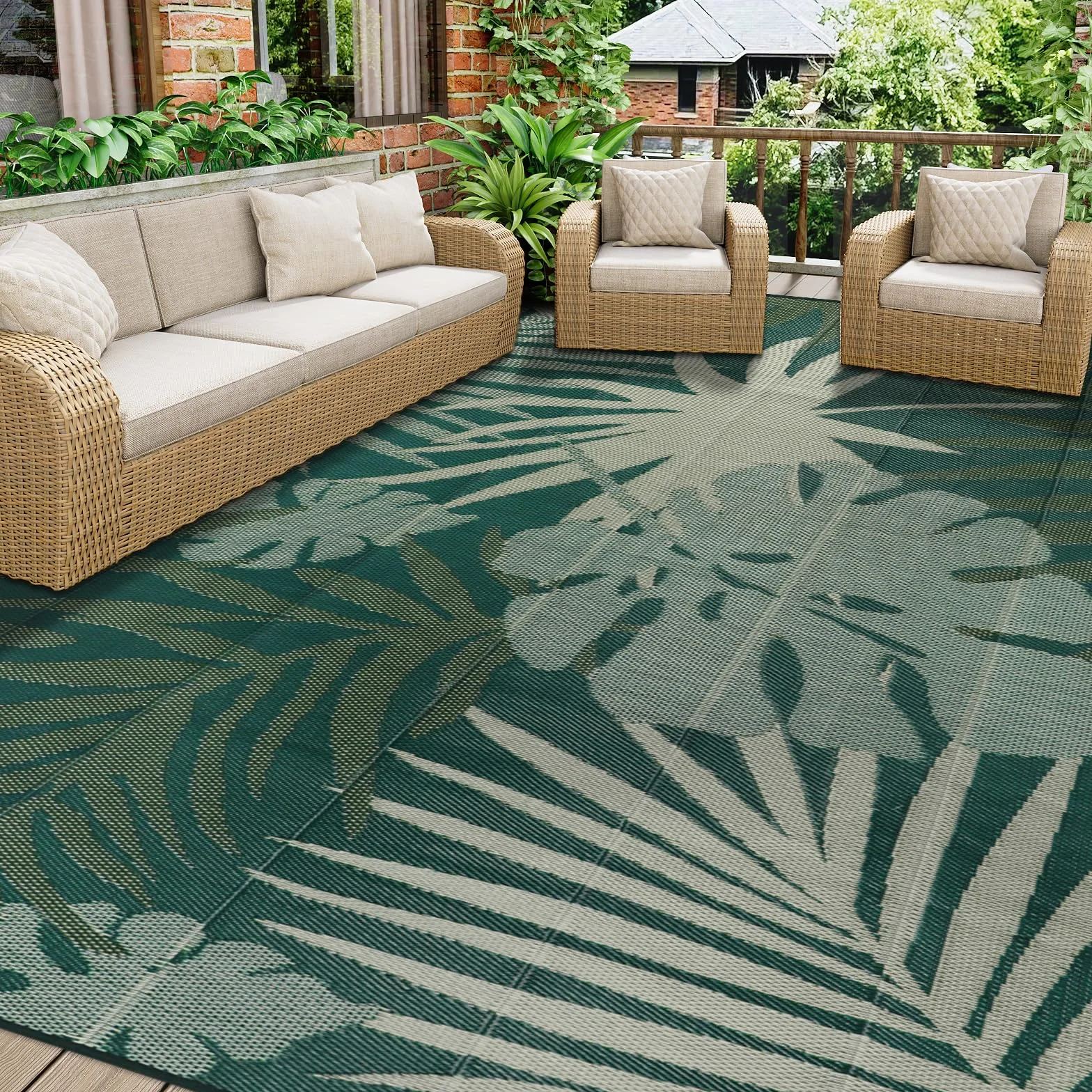Homcomodar Tapis Exterieur Terrasse 270x365cm Tapis Para Camping Resistant UV Imperméable Tapis Plastique de Sol Jardin Balcon Vert