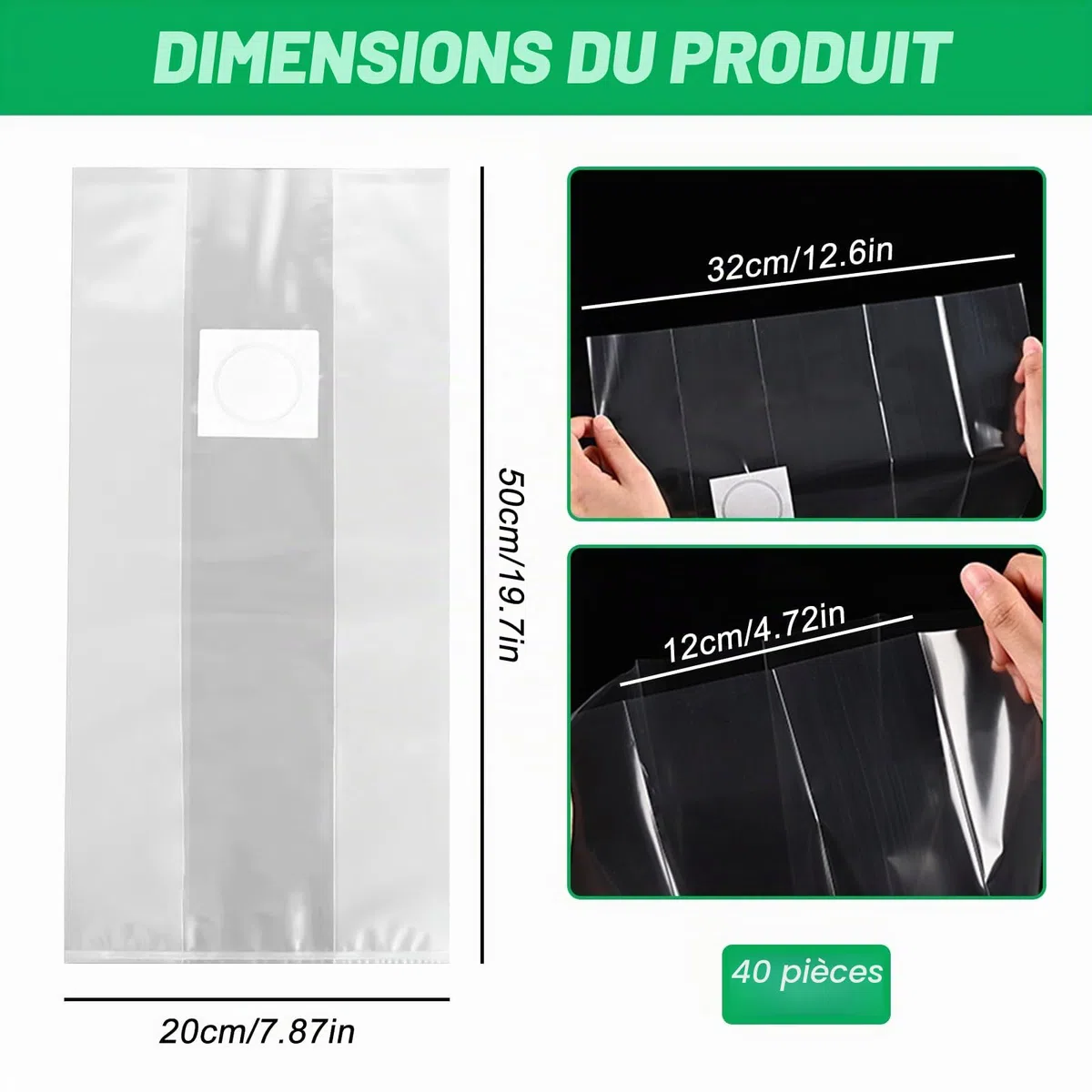 Lot de 40 Sacs de Culture de Champignons : 32 x 50 cm, Avec Filtre, Pour Plantation Horticole